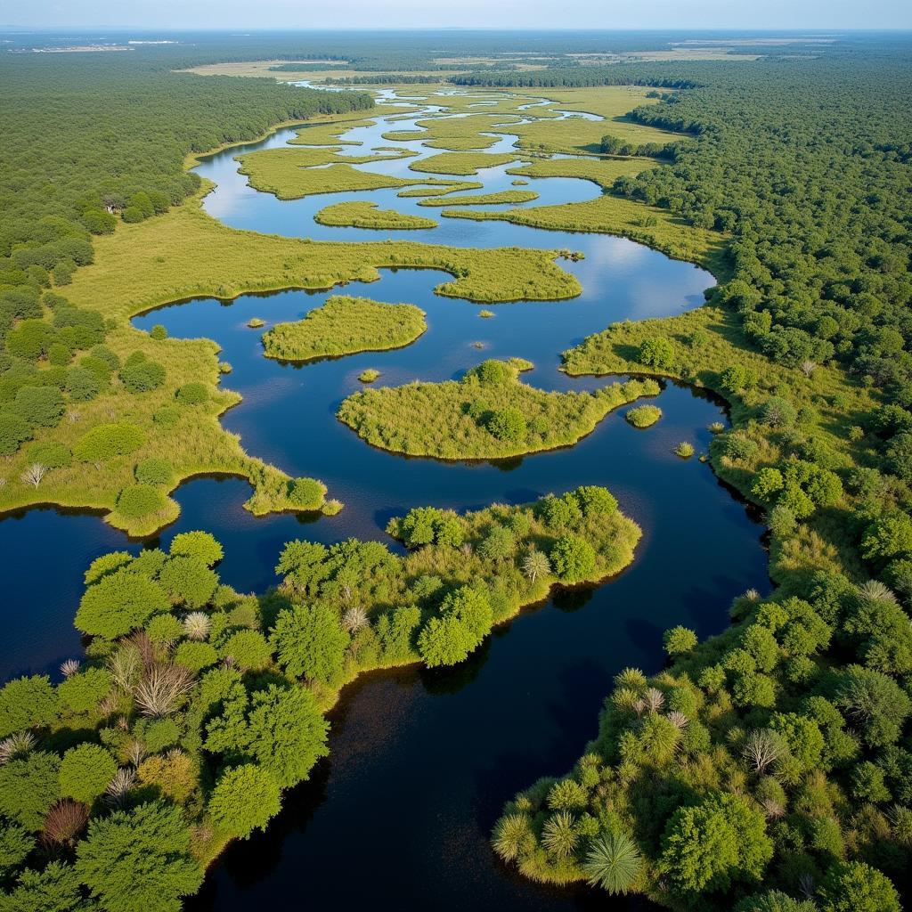 Aerial View of the Okavango Delta in Botswana