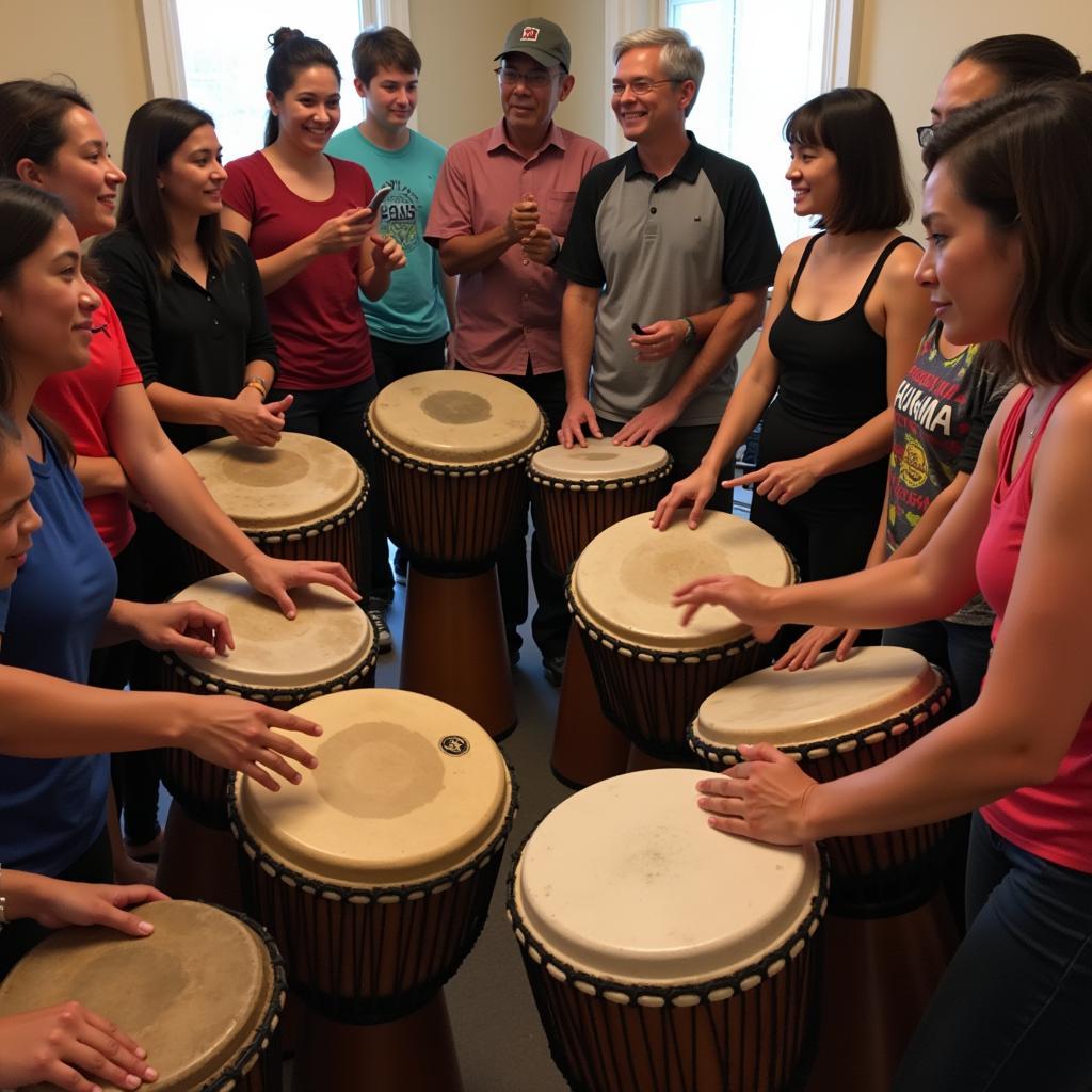 A lively Brazilian drumming circle