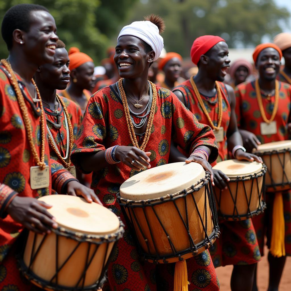 Burundi drummers performing in a traditional ceremony