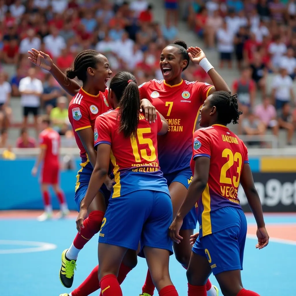 Cape Verde handball team celebrates a goal