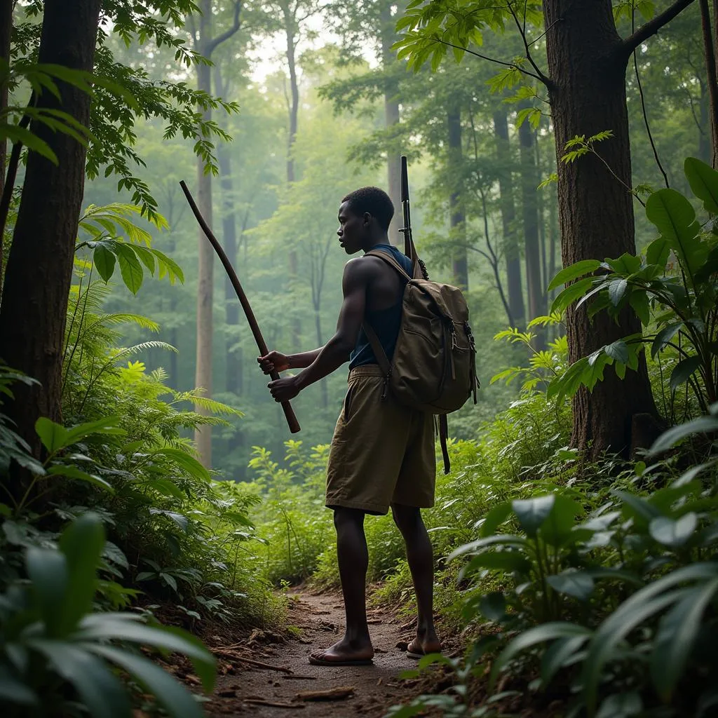 A Pygmy hunter in the rainforests of Central Africa