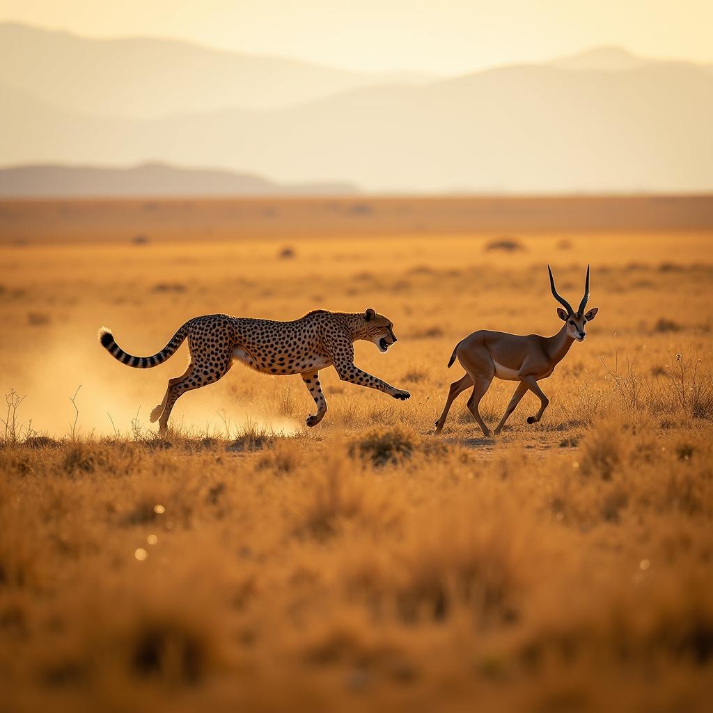 Cheetah Chasing Gazelle on African Savanna