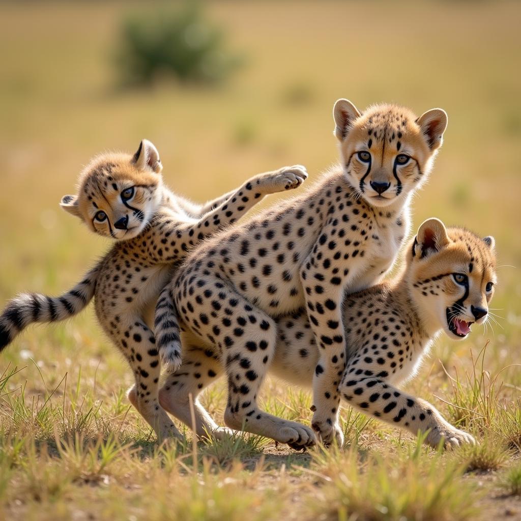 Cheetah Cubs Playfully Interacting