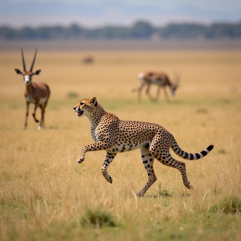 Cheetah in High-Speed Chase of a Gazelle on the African Savanna