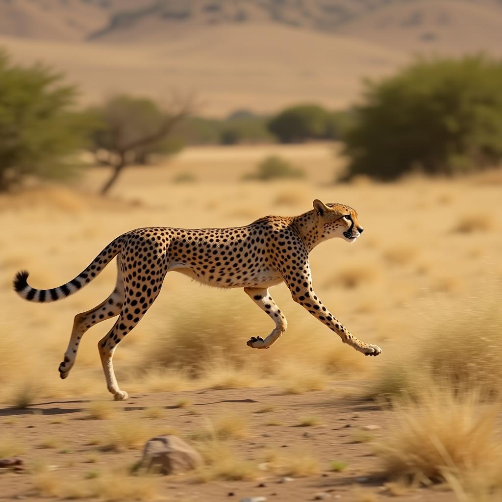 Cheetah Sprinting Across Savanna 