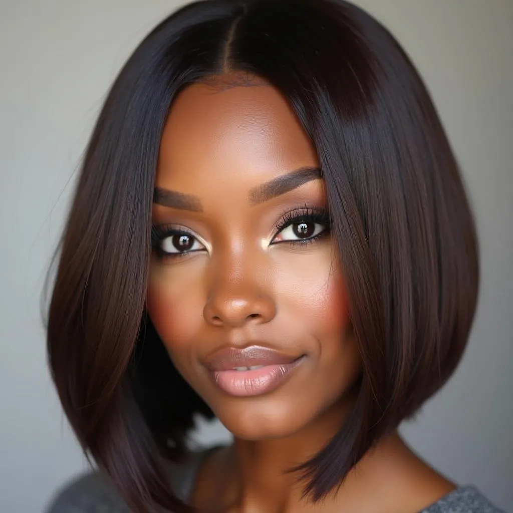 African American woman with a chic bob weave hairstyle