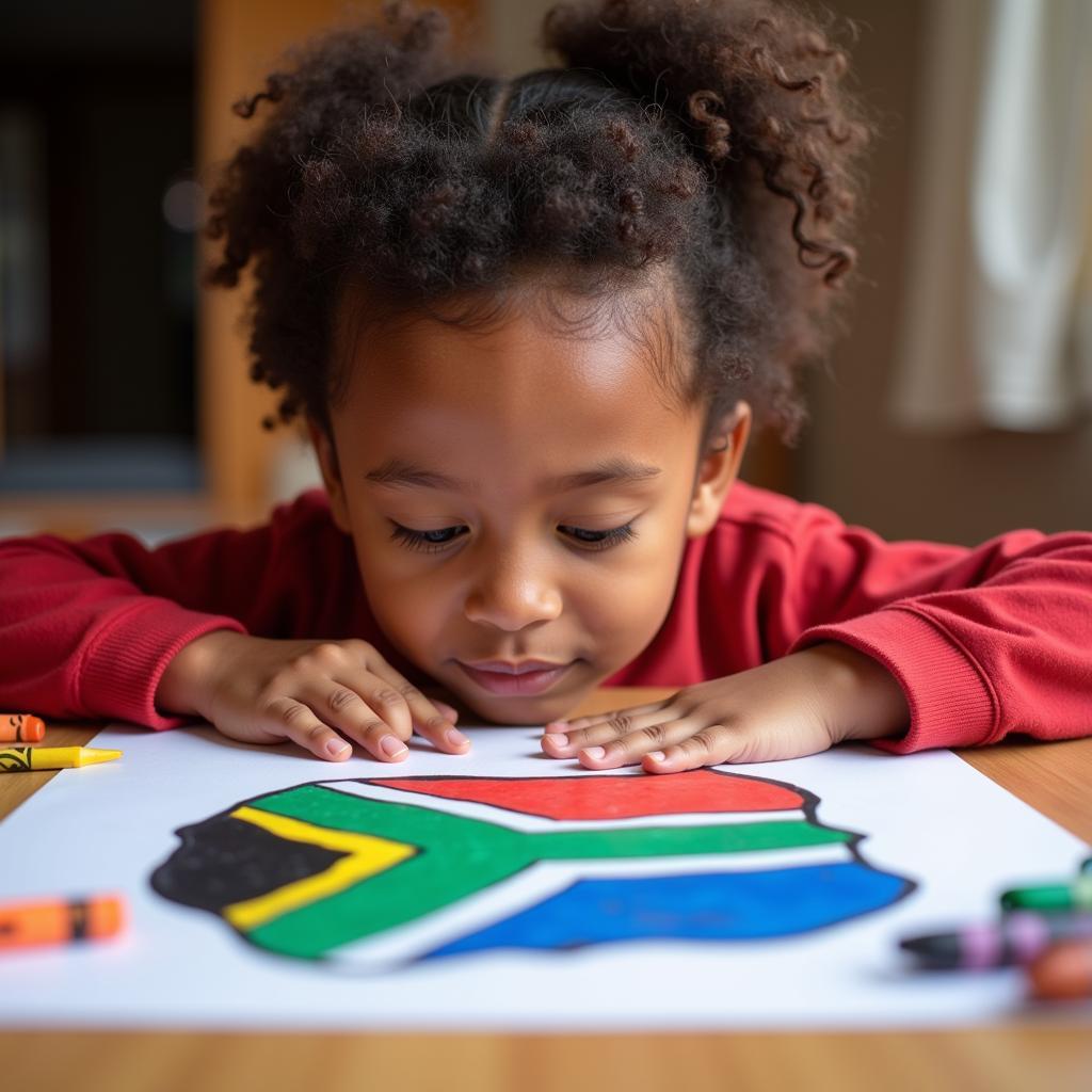 Child Coloring South African Flag