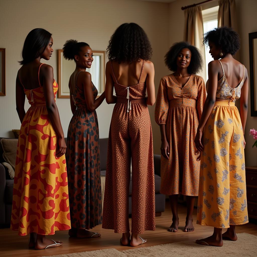 Women Trying on Different Styles of African Nighties