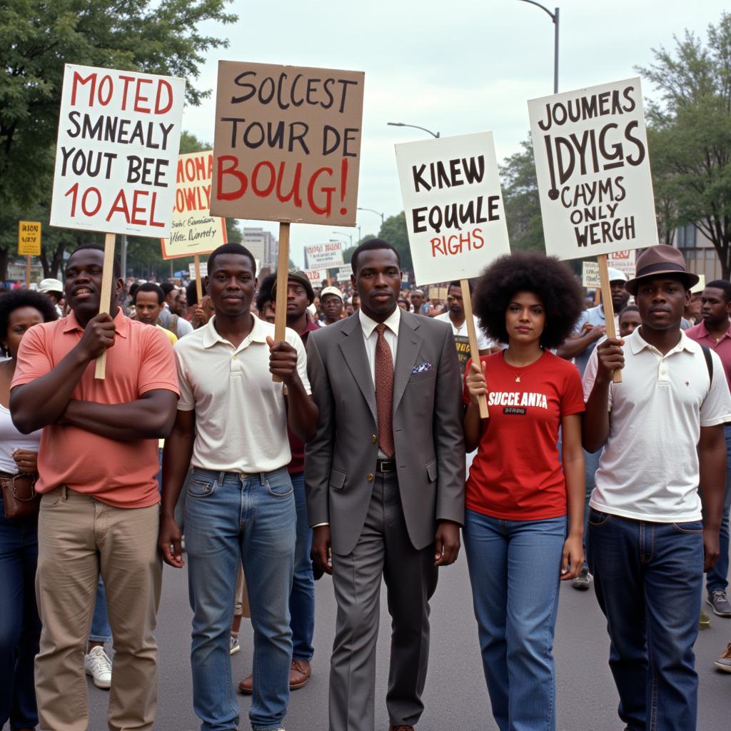 Civil Rights March with African American and Hispanic Protesters