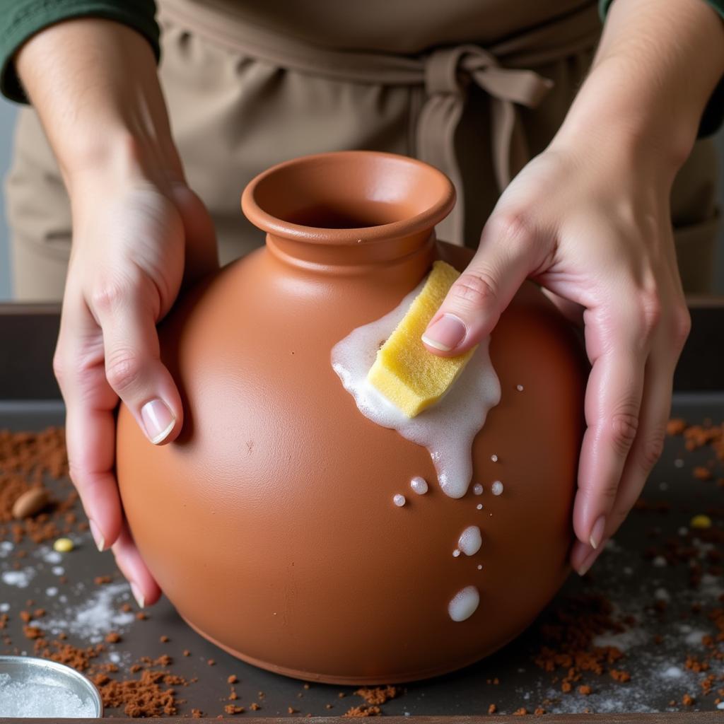 Cleaning an African Clay Pot