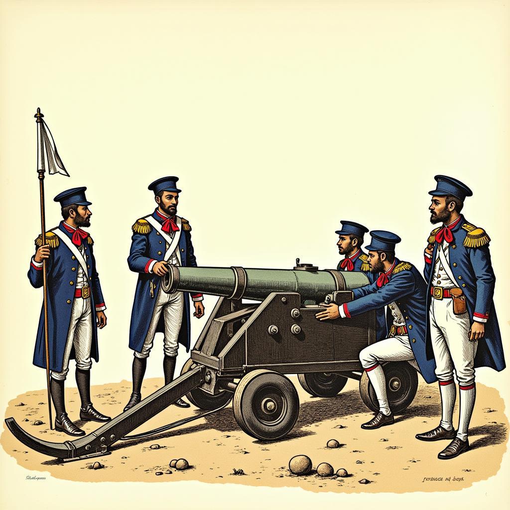 Colonial Era Cartoon: African Soldiers with Artillery