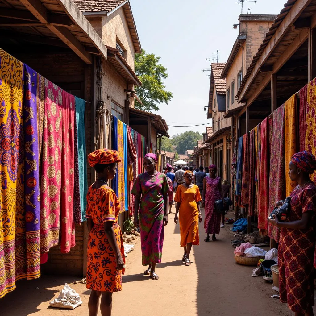 Colorful African Textiles Displayed in Market