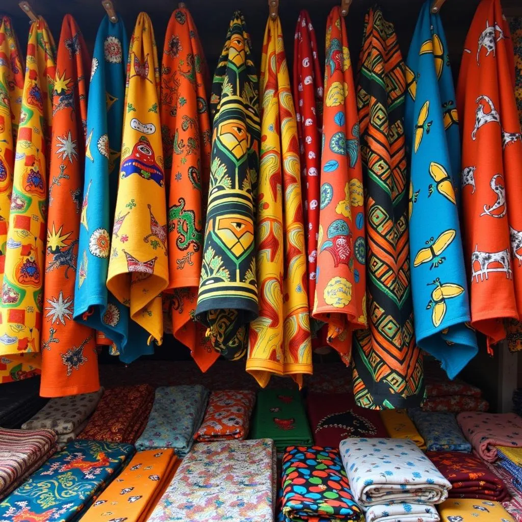 Colorful Kanga Cloths Displayed in a Market