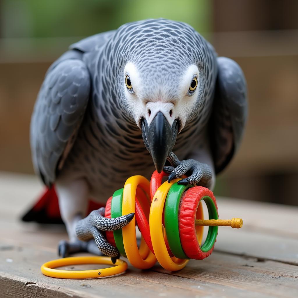 Congo African Grey Interacting with a Toy