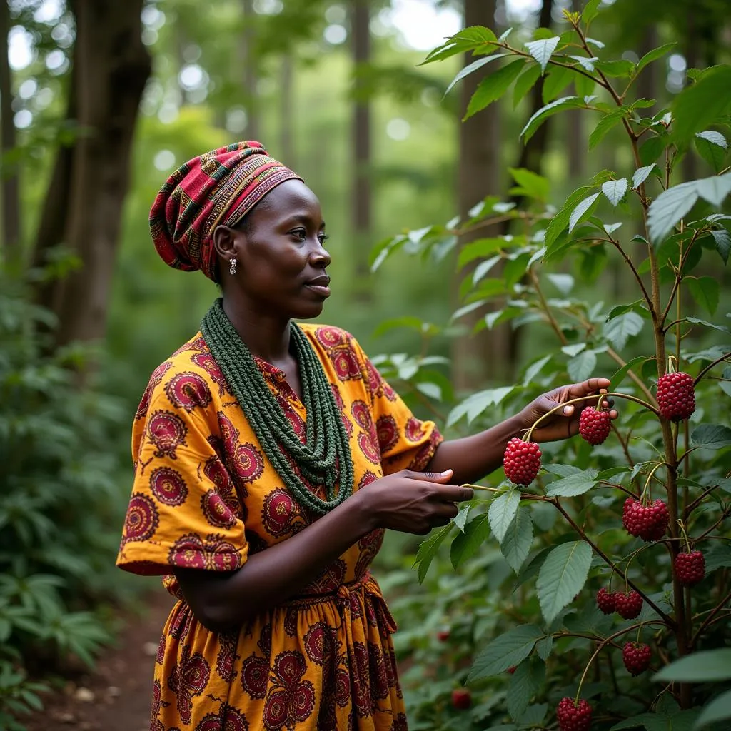 Congolese Woman Harvesting Berrys