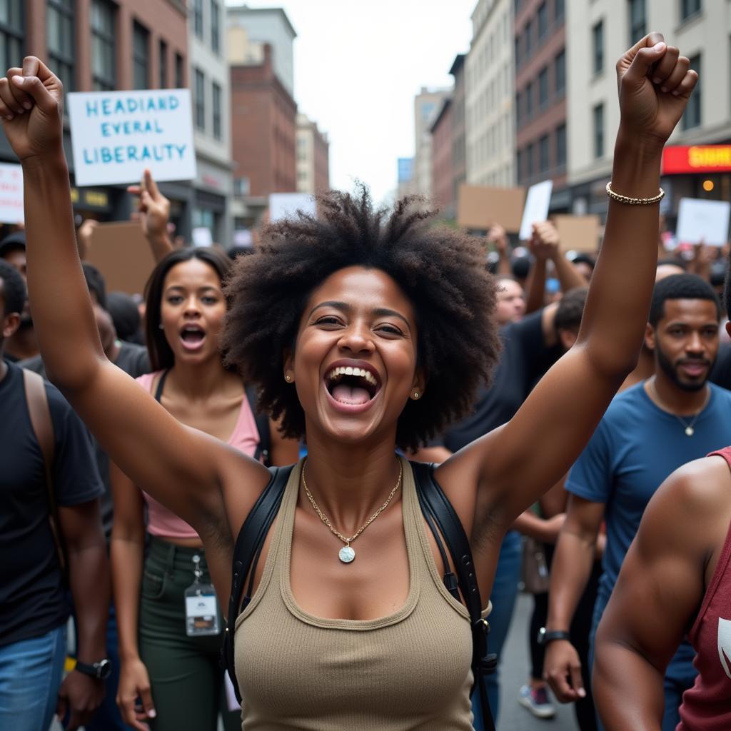  A group of diverse African American women holding a banner that reads "Black Lives Matter" during a protest, with smiles and determined expressions on their faces.