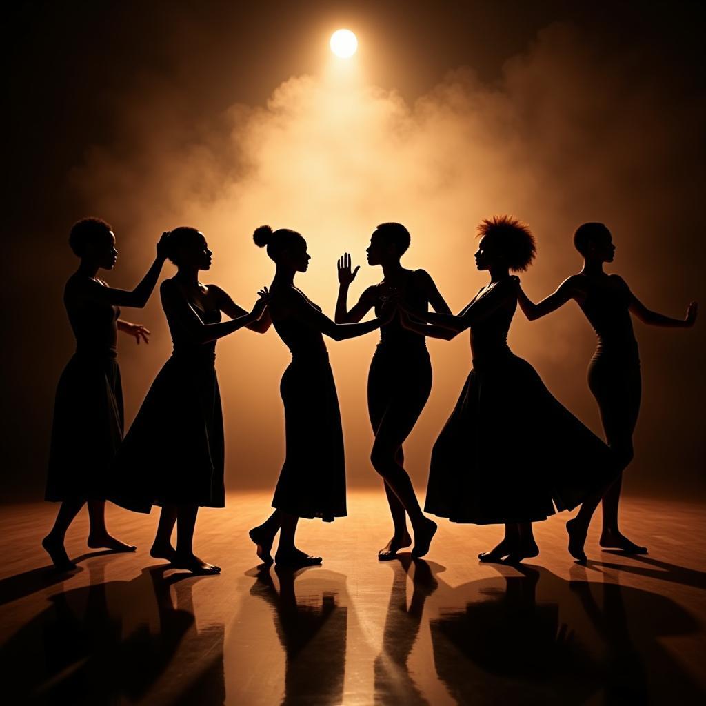 Silhouetted Figures of Dancers in a Modern African Dance Performance