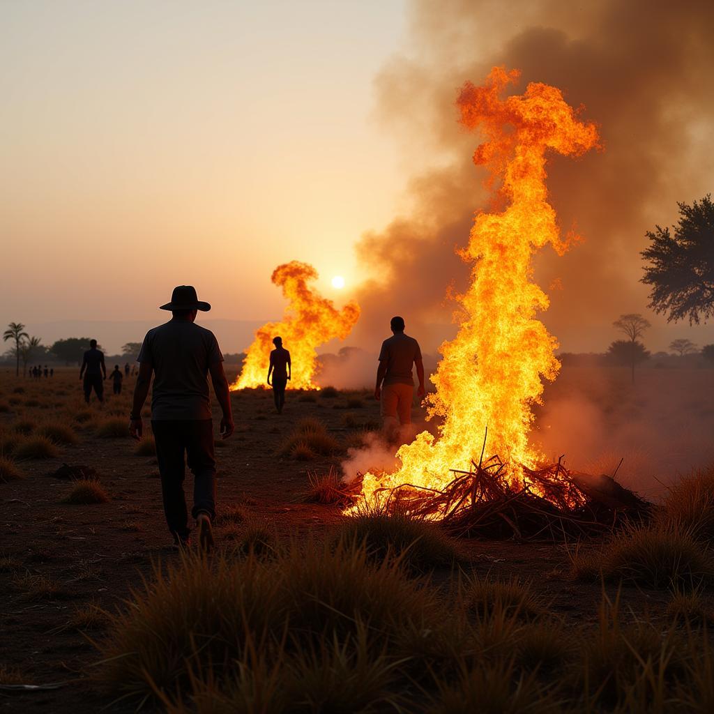 African farmers utilize controlled burning techniques for land management.