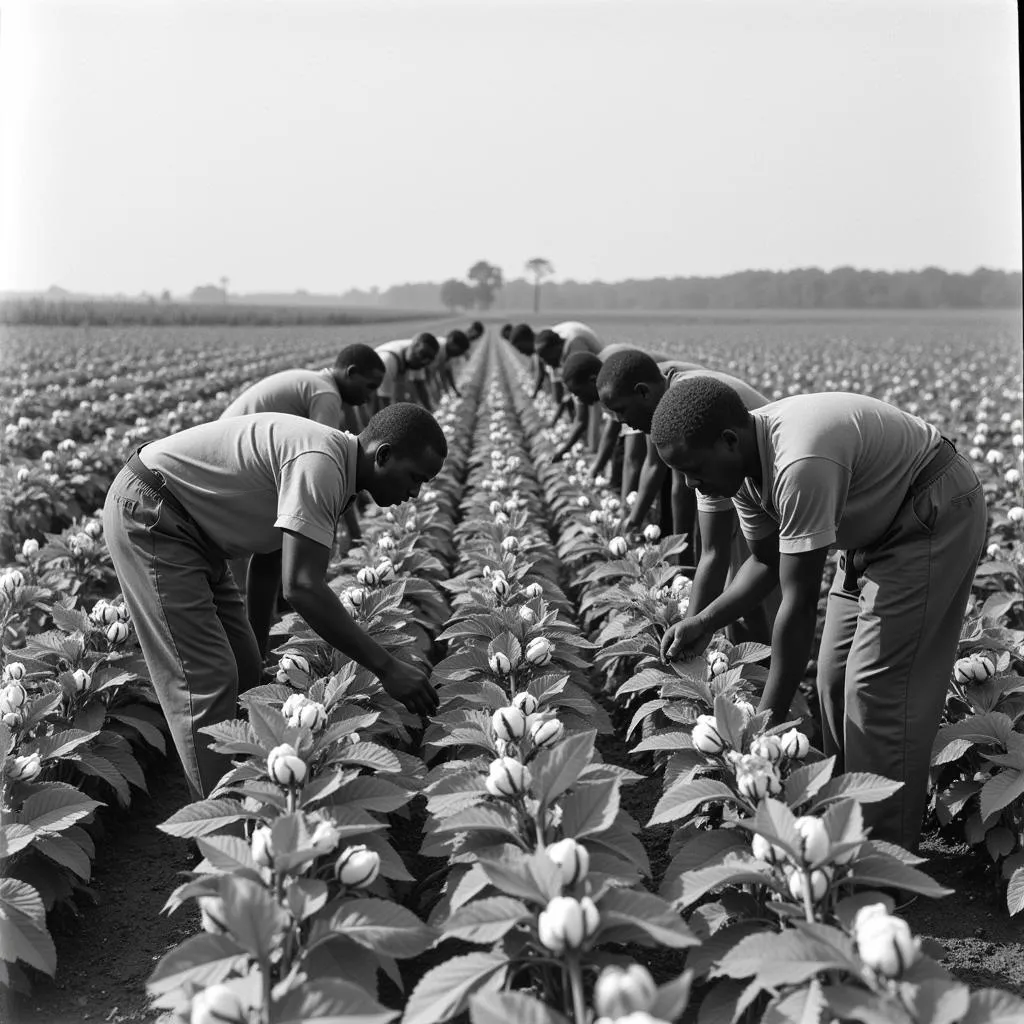 African American workers in a cotton field