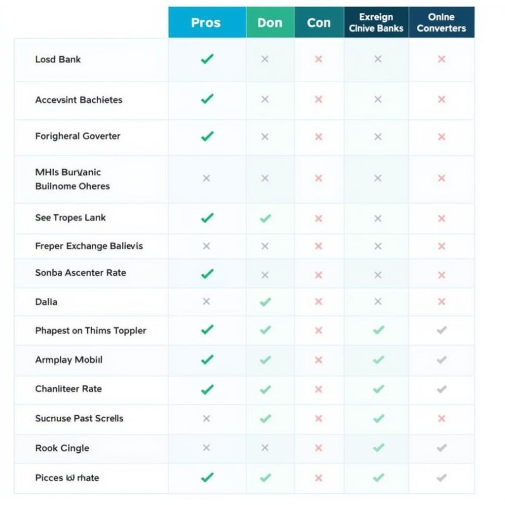 Currency Exchange Options Comparison Chart