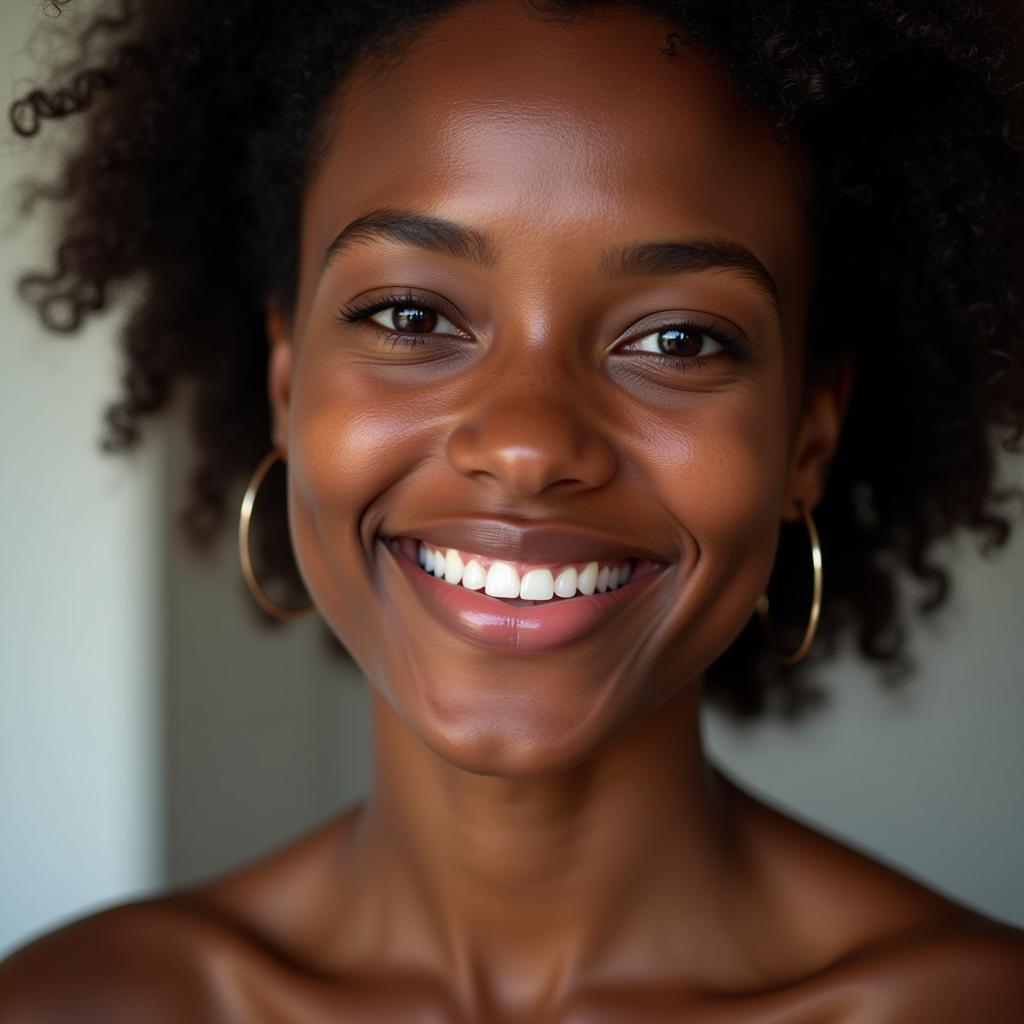 African American woman with darker face due to sun exposure