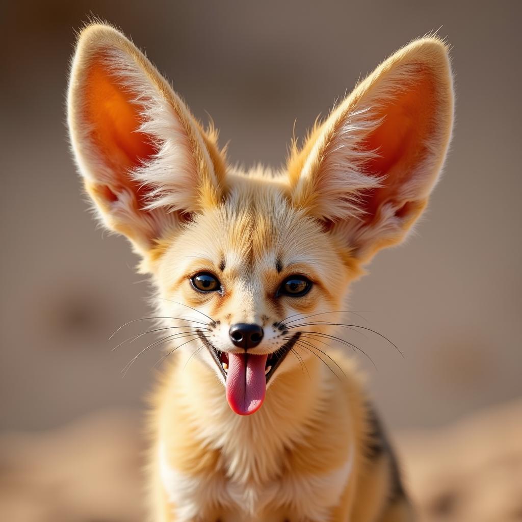 Fennec fox panting in the Sahara Desert