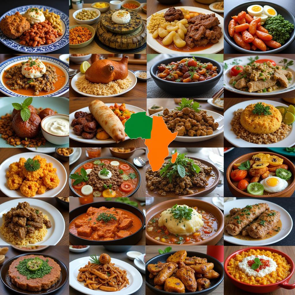 A collage of various African dishes showcasing the culinary diversity of the continent.