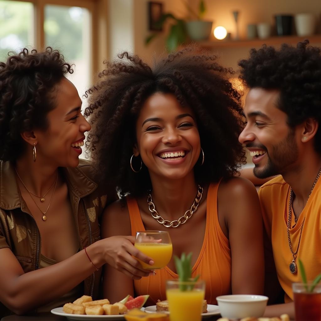 A group of friends, diverse in ethnicity and background, laugh together in a promotional still from a romantic comedy.