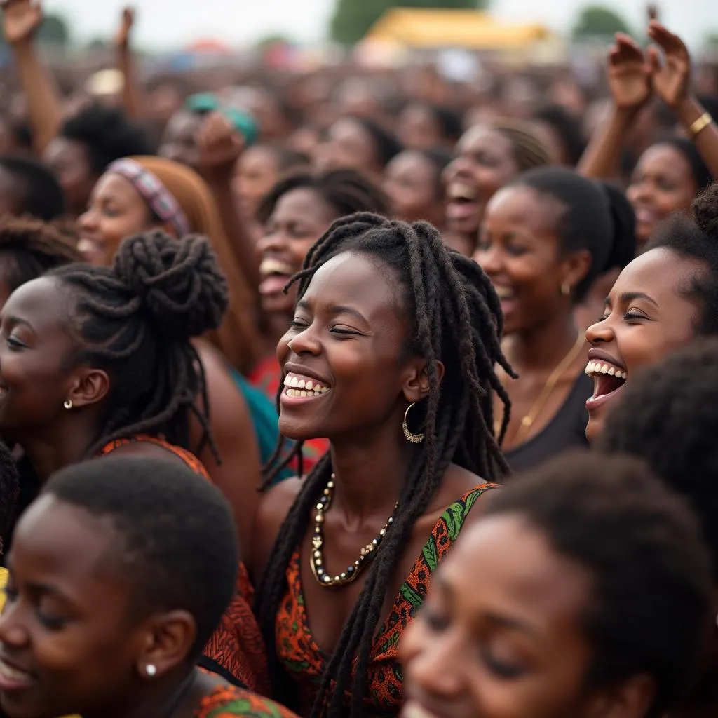 A diverse crowd of people enjoying themselves at an African music festival in 2017