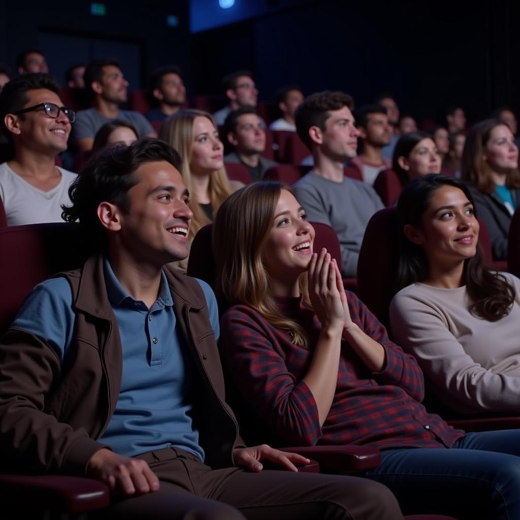 A diverse audience captivated by a superhero film