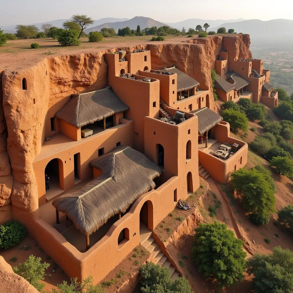 Dogon houses built into cliffs in Mali