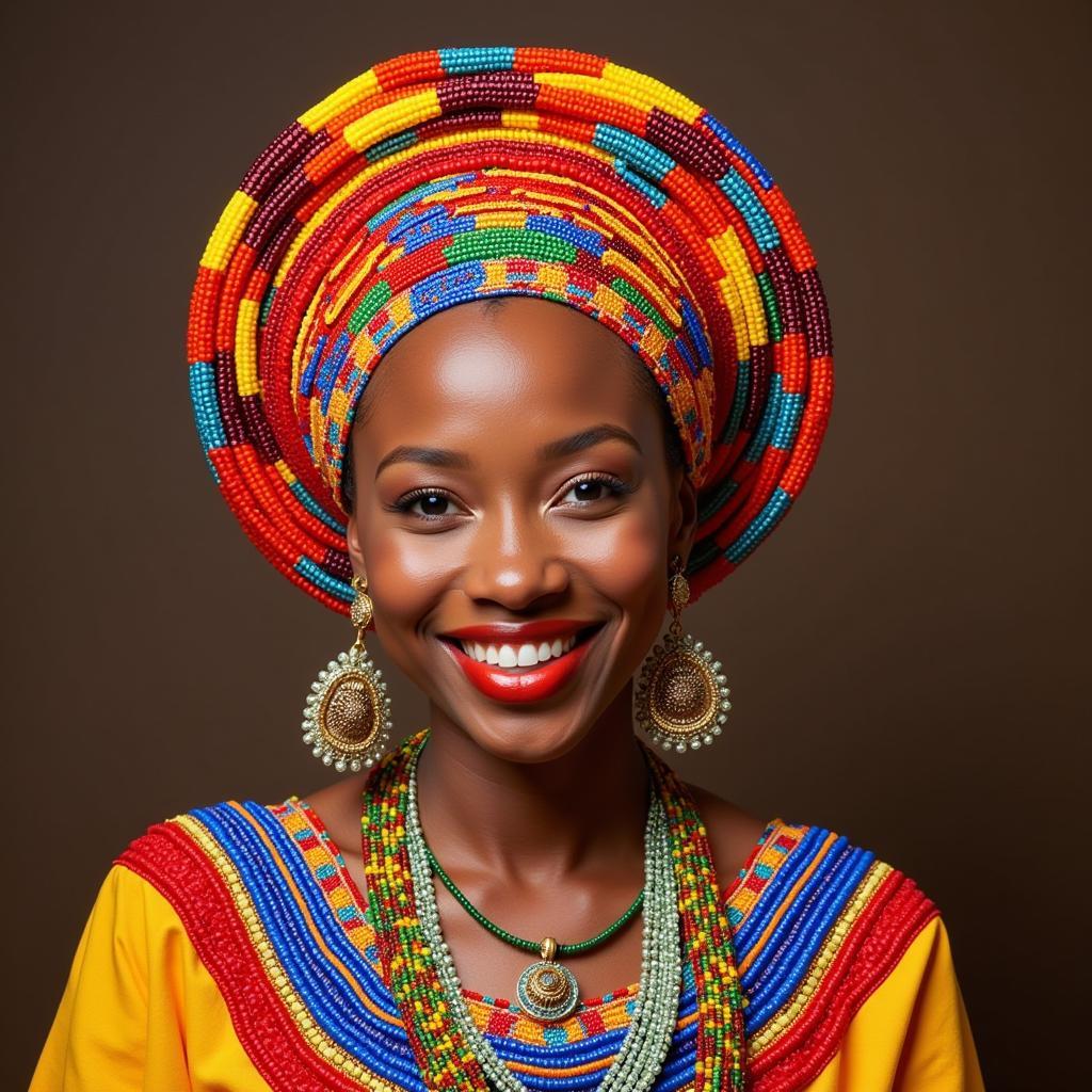 East African bride with elaborate beaded headdress