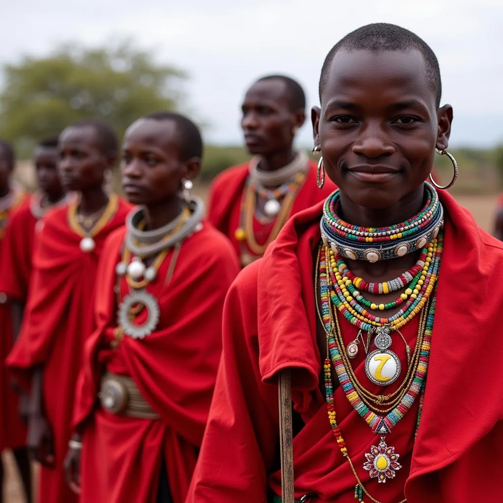 Maasai villagers in their traditional attire