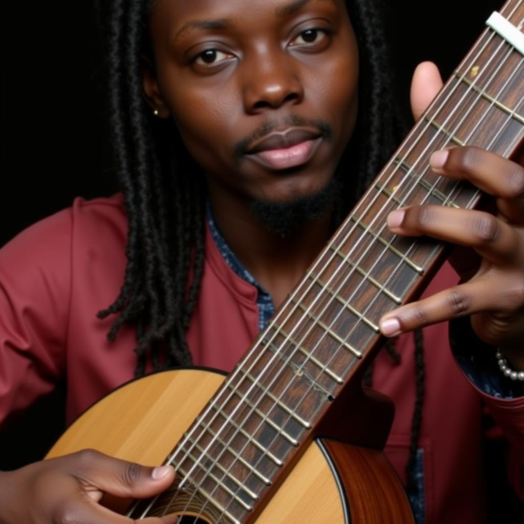 Skilled East African musician playing the kora