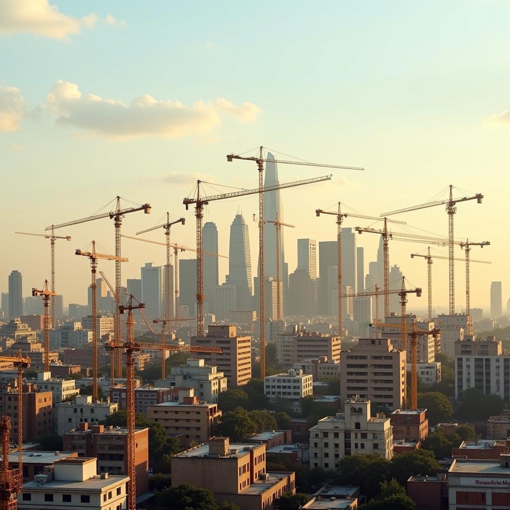 African city skyline with construction cranes in the background