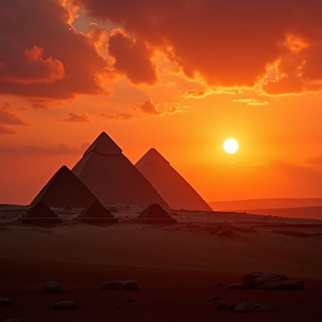 The majestic pyramids of Giza at sunset