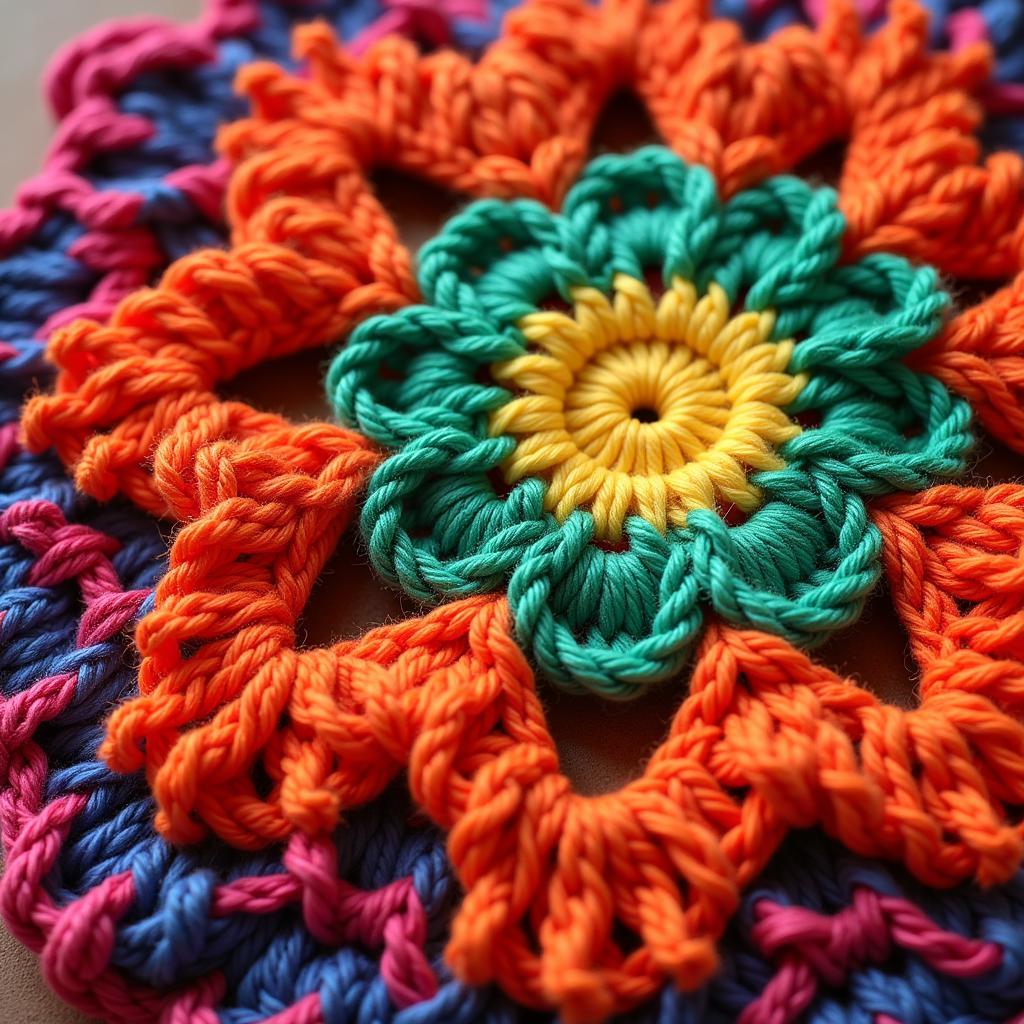 Colorful Crochet Eight Petal African Flower Pattern