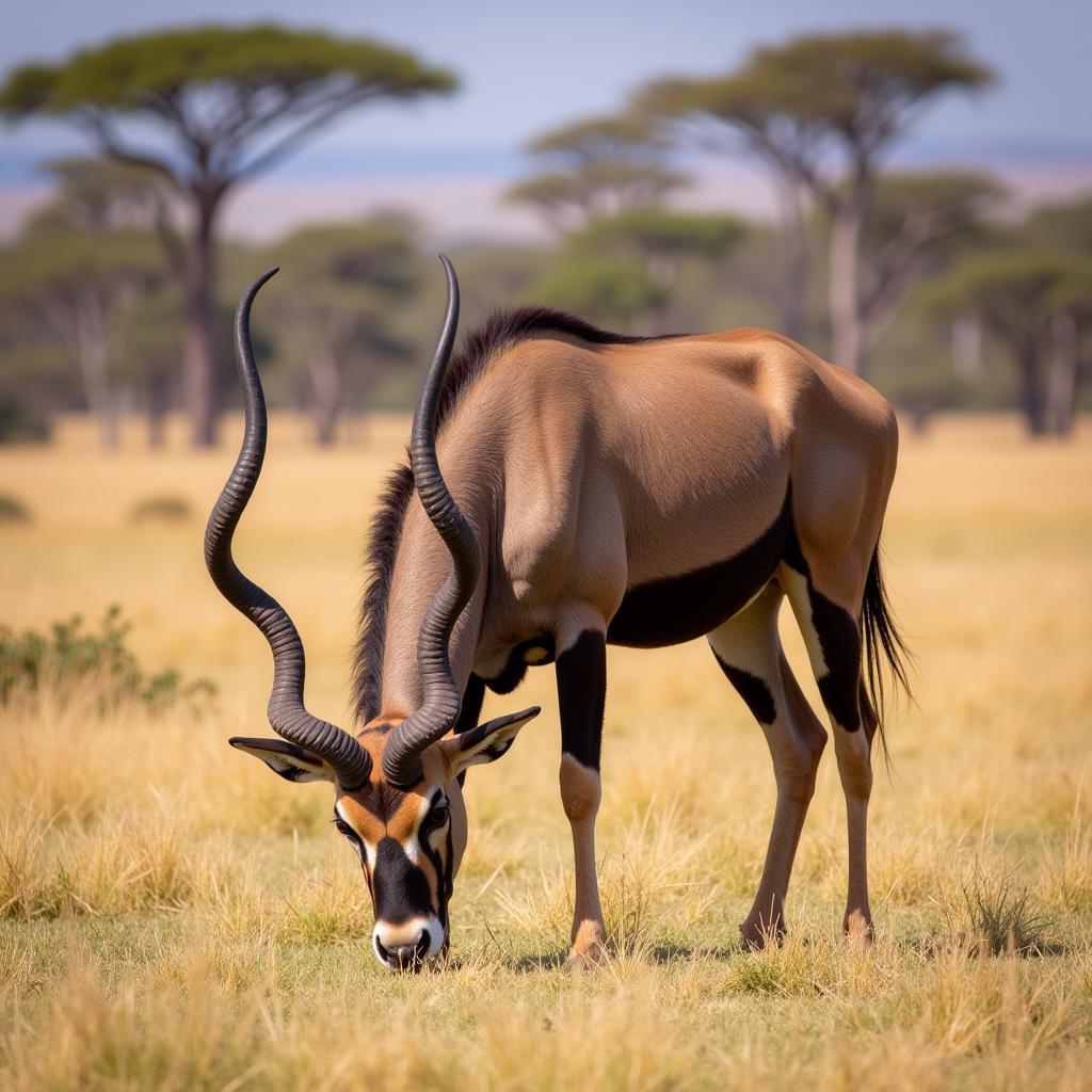 Eland antelope grazing on the African savanna