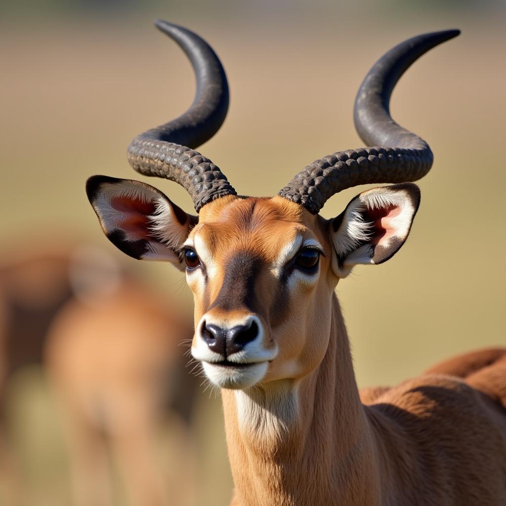 Close-up of a common eland's face and horns