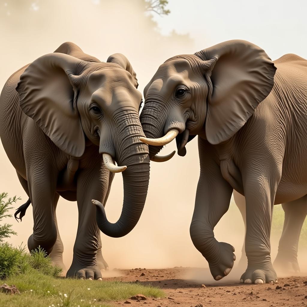 Elephant Bulls Clash in a Display of Dominance