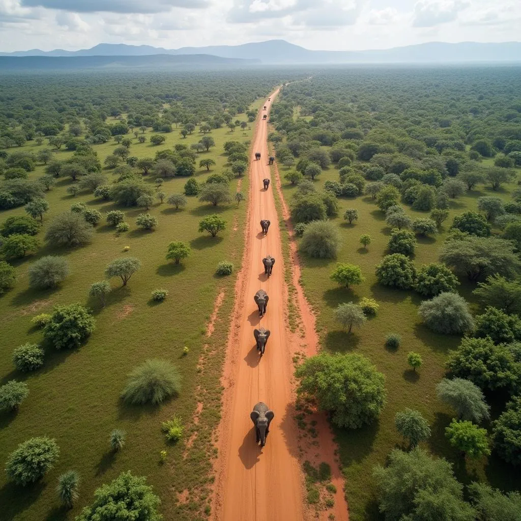 Aerial view of an elephant corridor