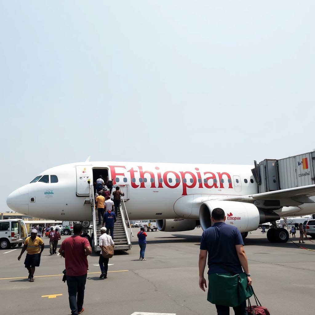 Ethiopian Airlines airplane at the airport