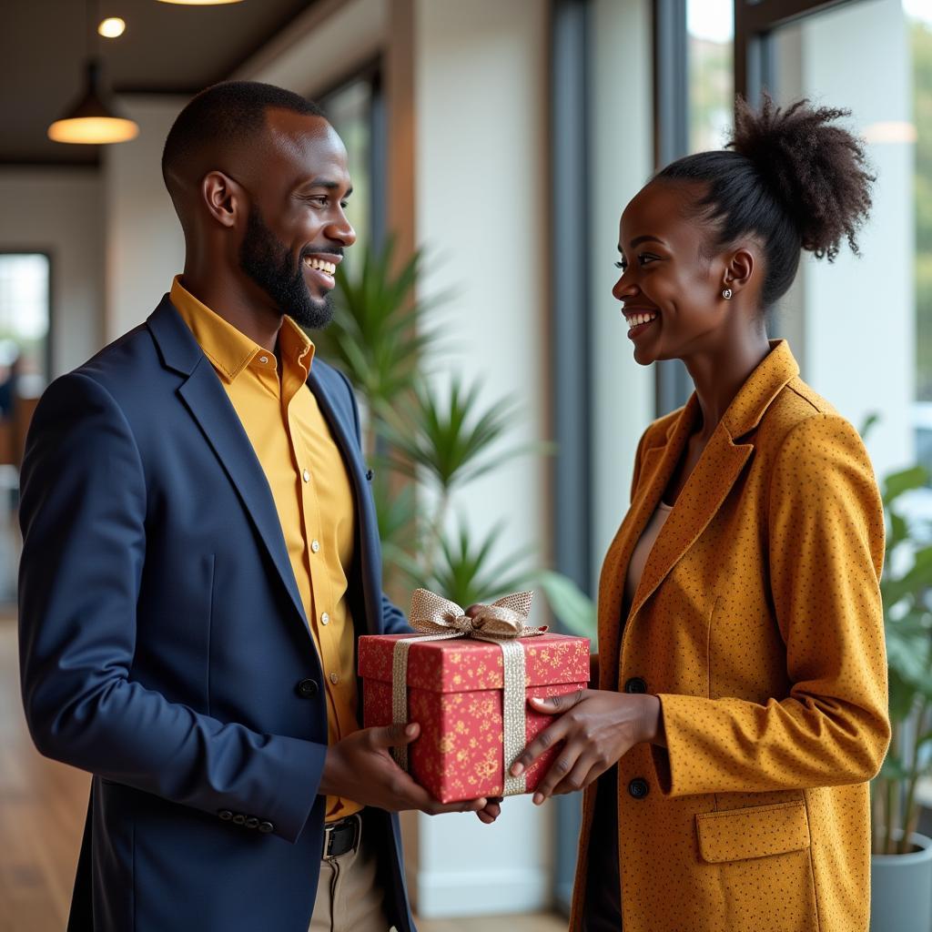 Exchanging gifts during a business meeting in Africa