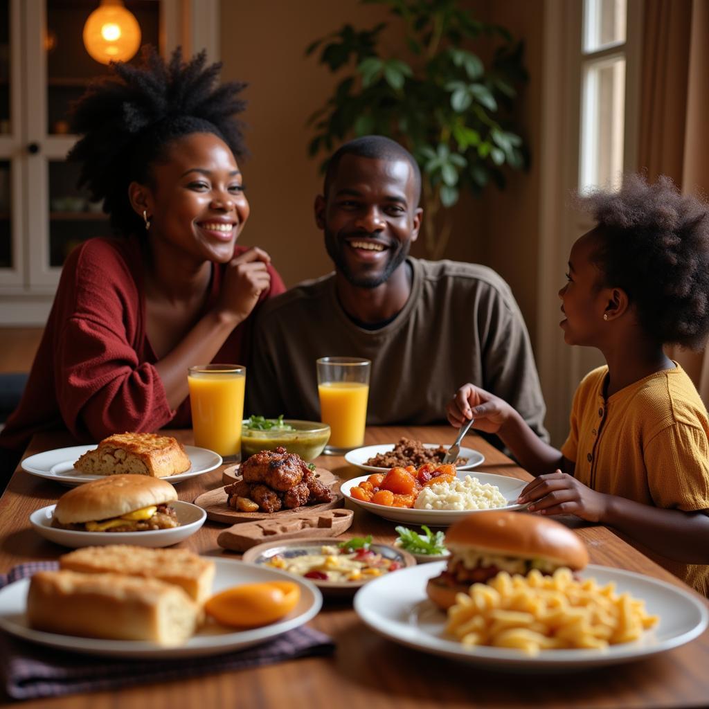 Family Enjoying African Breakfast Together