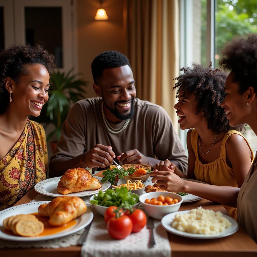 Family Enjoying a Traditional African Meal Together