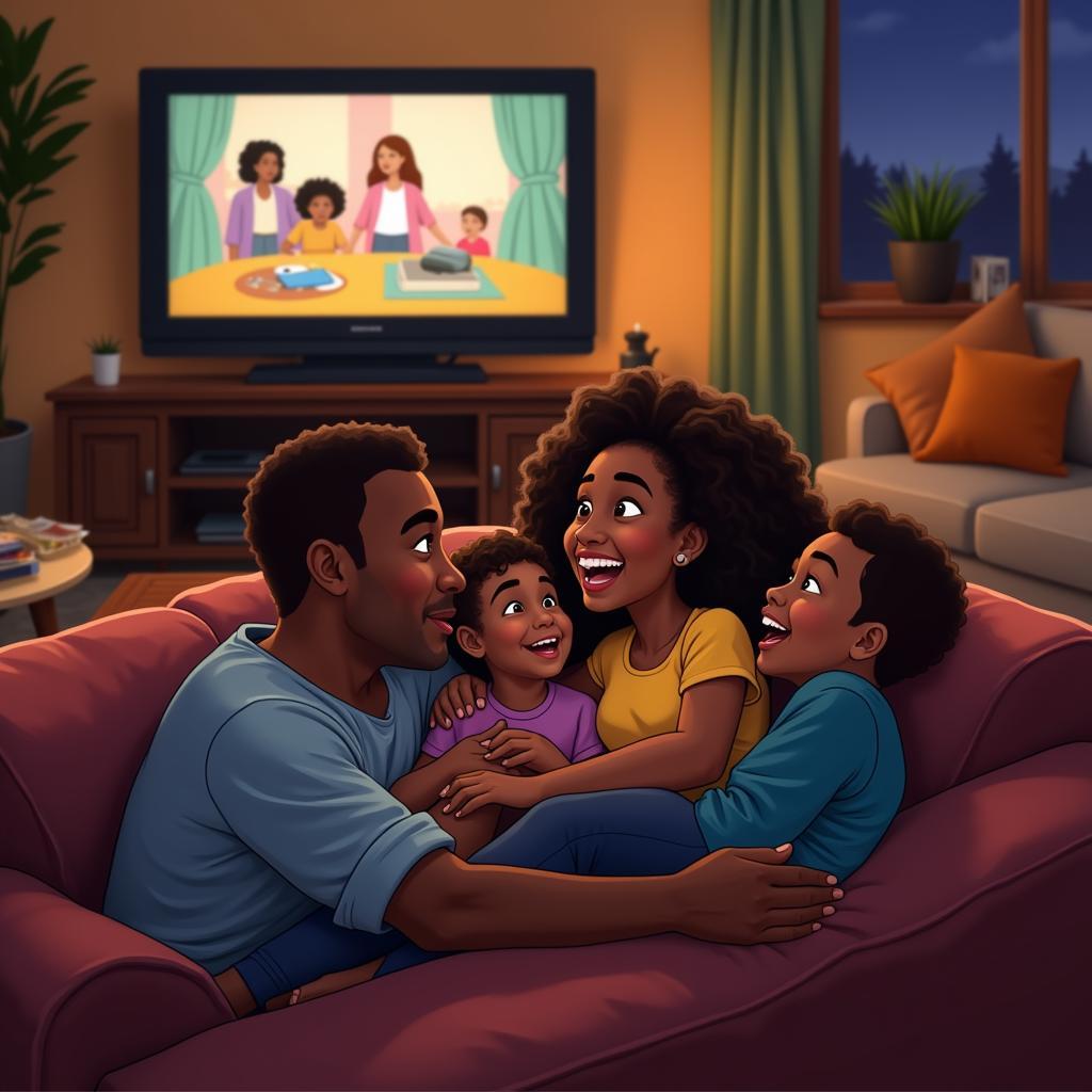 Family Watching Animated Show Together