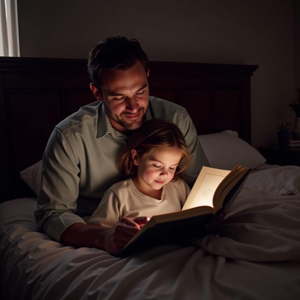 Father Reading a Bedtime Story to His Daughter