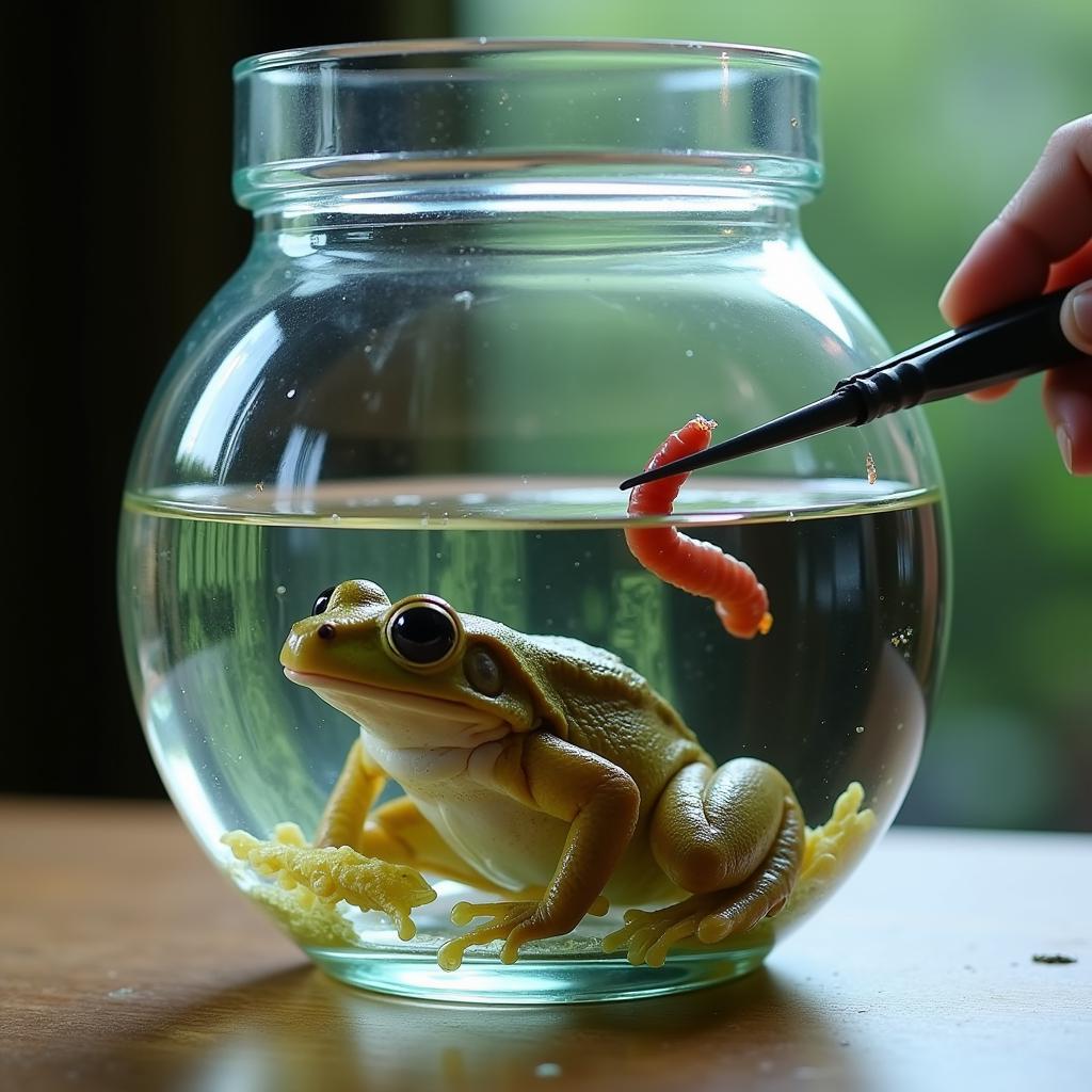 Feeding African Clawed Frog in Aquarium