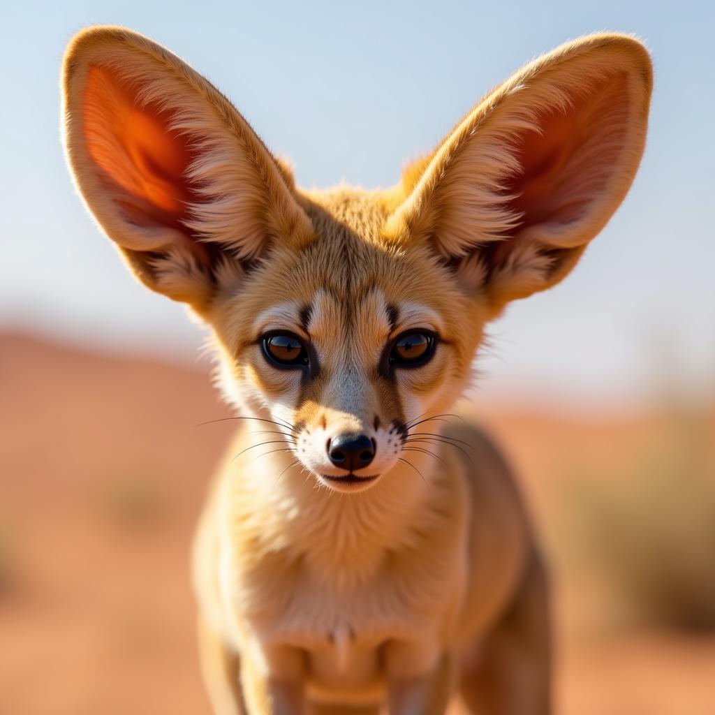 Fennec fox with large ears in the Sahara Desert