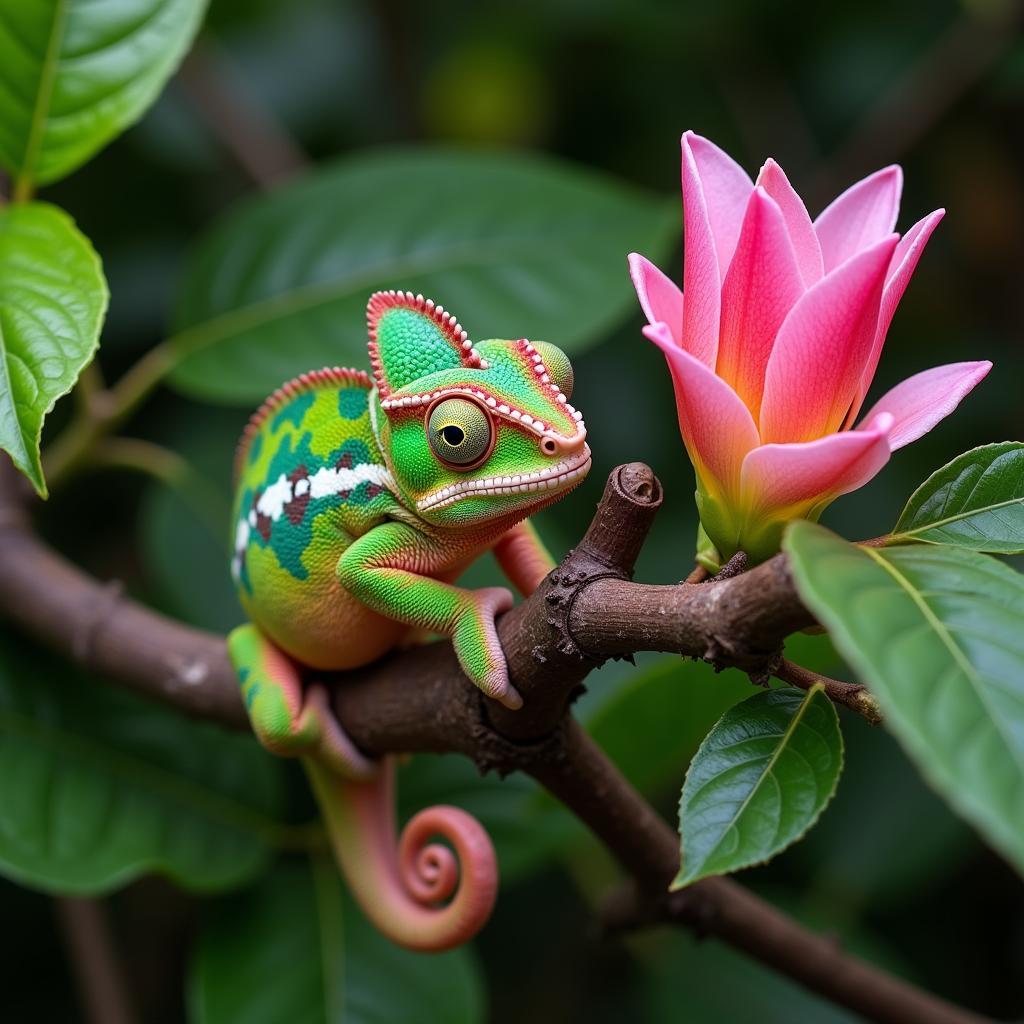 Flower Chameleon Changing Color to Match Surroundings